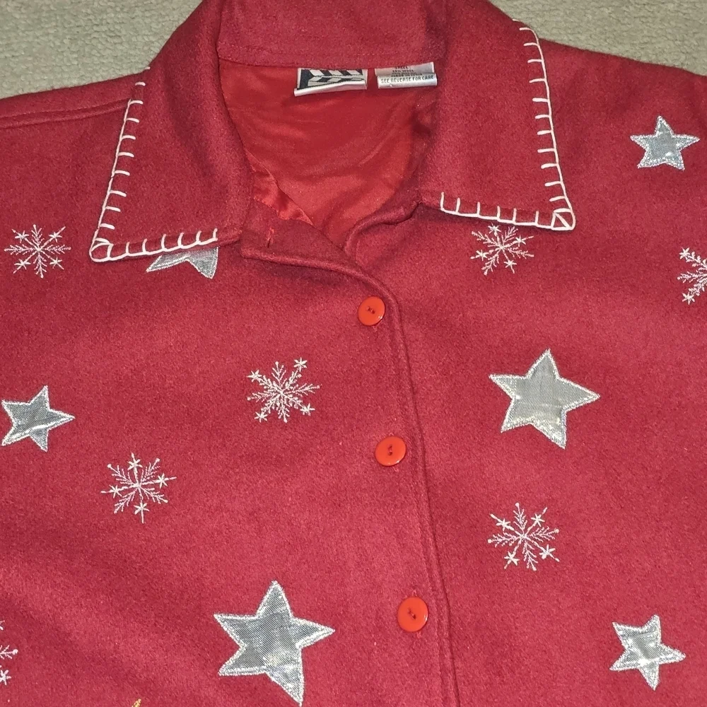 TAKE TWO WOOL BLEND CHRISTIMAS LINED JACKET SNOWMAN VINTAGE  RED WOMENS LARGE